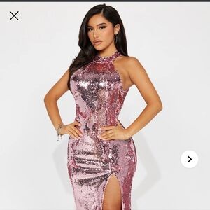 Fashion Nova Pink Sequin Midi Dress